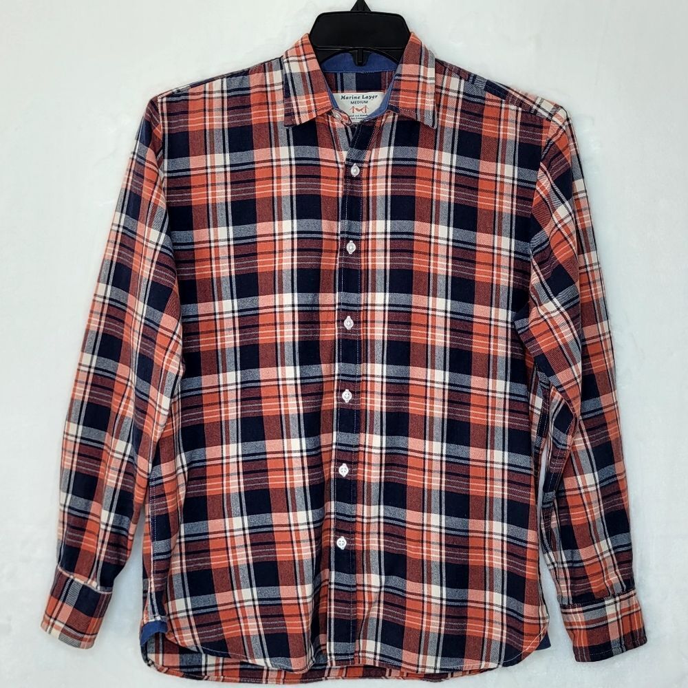 Marine Layer Plaid Flannel Button Down Shirt Size Medium